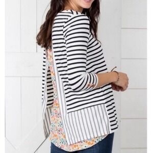 Matilda Jane Clothing Joanna Gaines Striped Floral Print Mixed Media Tunic Top S